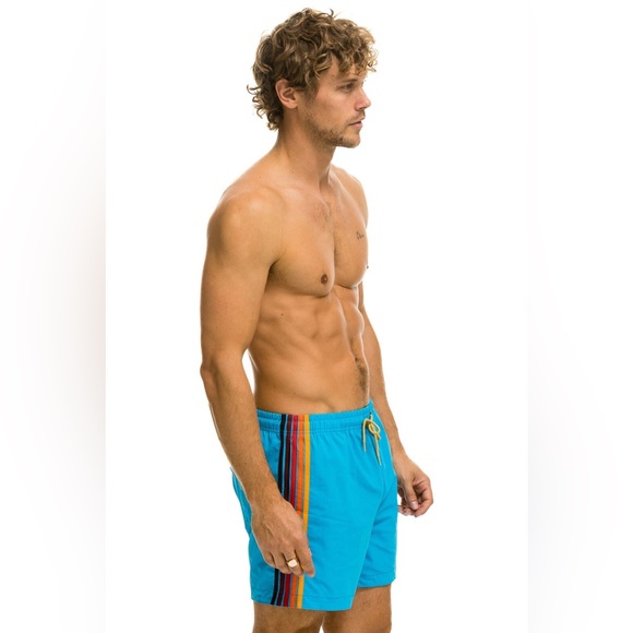 MEN'S 5 STRIPE FLEX SHORTS - NEON BLUE - Picture 2 of 10